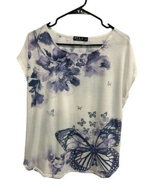 ECLA XL White Purple Floral Butterfly Graphic T-Shirt Fairycore Soft Girl